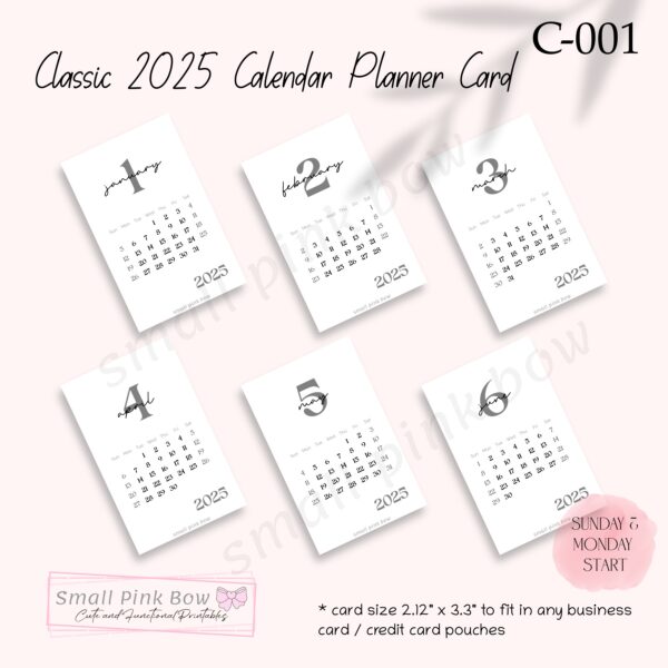 C-001: Classic 2025 Calendar Planner Card